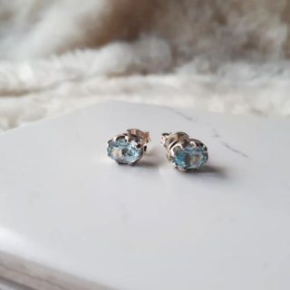 Blue Topaz Earring​ ต่างหู​บลู​โท​พาส​ พลอยเจีย​ สีฟ้า​ สวยมาก​ ตัวเรือน​เงิน​แท้​ 925​