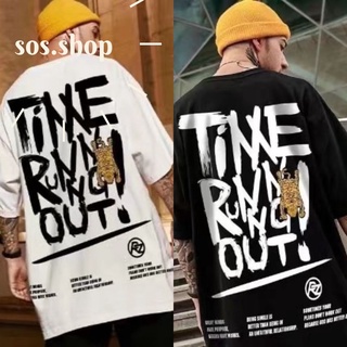 SOSส่งจากไทย เสื้อยืดสกรีน TIME RUN คอกลม แขนสั้น ผ้าโพลิเอสเตอร์ แฟชั่นเหมาะกับการพักผ่อน #W16