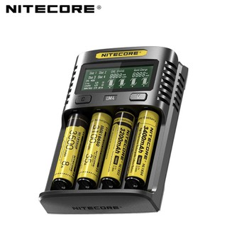 NITECORE UM4 USB สี่ช่อง QC C4 VC4 LCD Smart Charger IMR INR ICR Li-ion AA 18650 14500 16340 26650 ชาร์จ 3.7 1.2V 1.5V