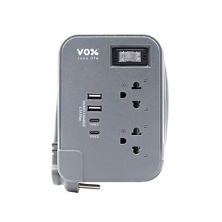 อุปกรณ์ไฟฟ้า ปลั๊กพ่วง รางปลั๊กไฟ 2 ช่อง 1 สวิตช์ 2 USB 2 C VOX NOVA 1 ม. สีเทา มีคุณภาพผ่านมาตรฐาน