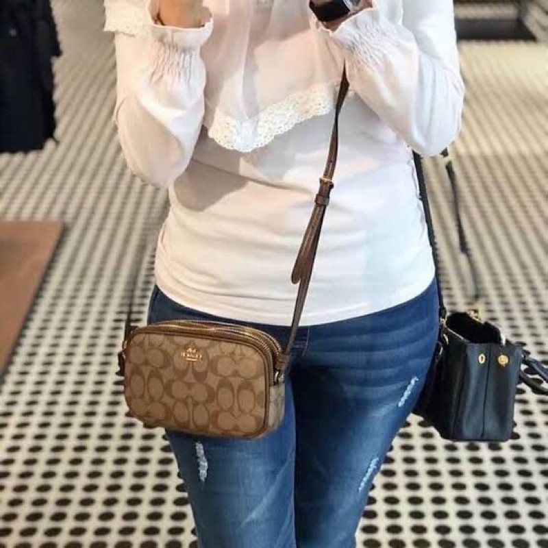 COACH 77996 SIGNATURE DOUBLE ZIP CROSSBODY POUCH kohinataanna ThaiPick