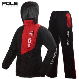 เสื้อกันฝน pole racing สีแดง สวมทับเสื้อการ์ดได้เลยผ้าอย่างดีกันฝนได้100% พร้อมถุงพับเก็บ