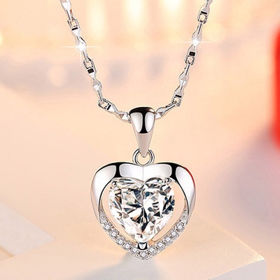 S925 สร้อยคอเงินรักจี้ s925 เงินสร้อยคอ爱心吊จี้