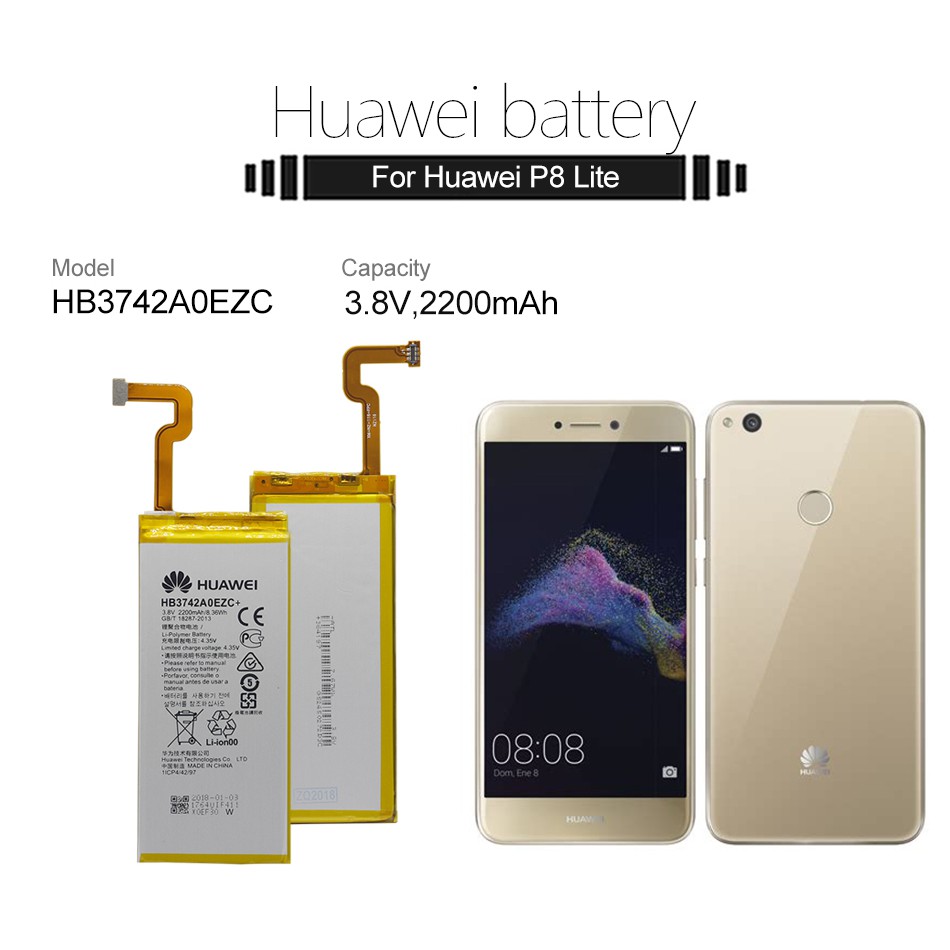 โทรศัพท์เดิมแบตเตอรี่ Huawei P8 Lite Ascend แบตเตอรี่ P8 Lite เปลี่ยนแบตเตอรี่ HB3742A0EZC+  2200mAh