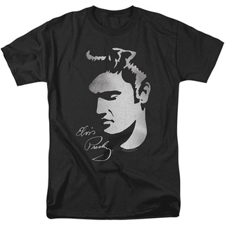 เสื้อยืดคอกลมcrew neckelvis presley king of rock music icon face ภาพเงา ลายเซ็น เสื้อยืดผู้ใหญ่ แขนสั้น sport oversize c