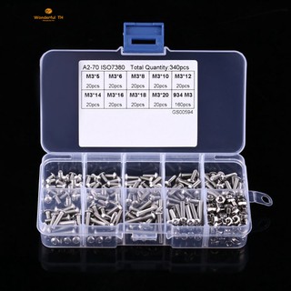 340pcs M3 Hex Socket Screw Nut Stainless Steel M3 Screws Nuts Assortment Kit Fas