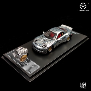 TIME MICRO 1/64 : TM641111B : Rocket Bunny Pandem Mazda RX-7 (FD3S) Sopranos Silver Pig With Engine