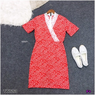 👗Pfashion [ส่งไว!!🚛] P8260  เดรสสั้นลายดอกแต่งคอลูกไม้  short floral lace dress