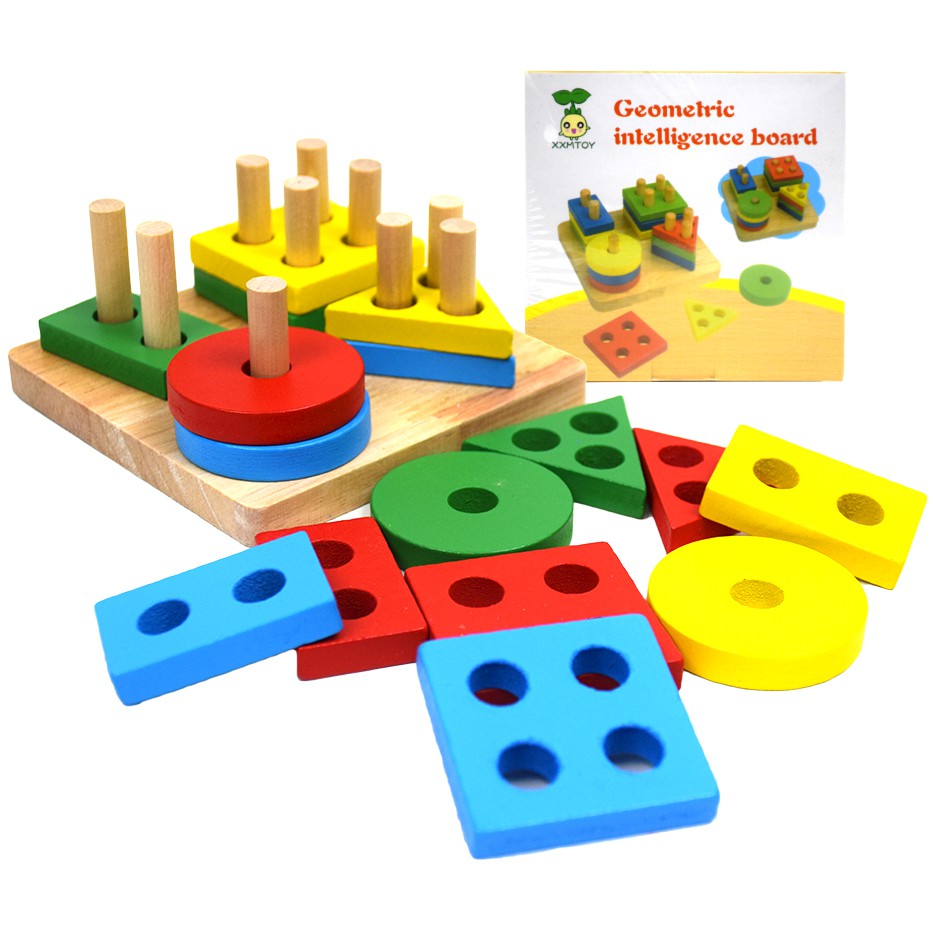 THETOY ของเล่นเด็ก Geometic intelligence Board บล็อกตัวต่อไม้ ขนาด ก.12* ย.12* สูง.6 ซม. ของเล่นเสริ