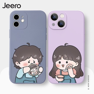 Jeero เคสคู่ เคสไอโฟน คู่รัก ขอบเหลี่ยมกันกระแทกซิลิโคนนุ่มการ์ตูนน่ารักตลก เคสโทรศัพท์ Compatible for iPhone 15 14 13 12 11 Pro Max SE 2020 X XR XS 8 7 ip 6S 6 Plus HFE1213