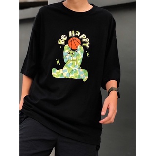 oversize T-shirt 🔥 เสื้อ OVERSIZE ลาย Be happy (หมีบาส) 🔥 S-5XL