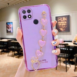 เคสโทรศัพท์มือถือ ซิลิโคนนิ่ม พร้อมสายคล้องข้อมือ ลายหัวใจ สําหรับ Realme C11 2020 C11 2021 C12 C15 C25 C25S C21Y C25Y C35 C17