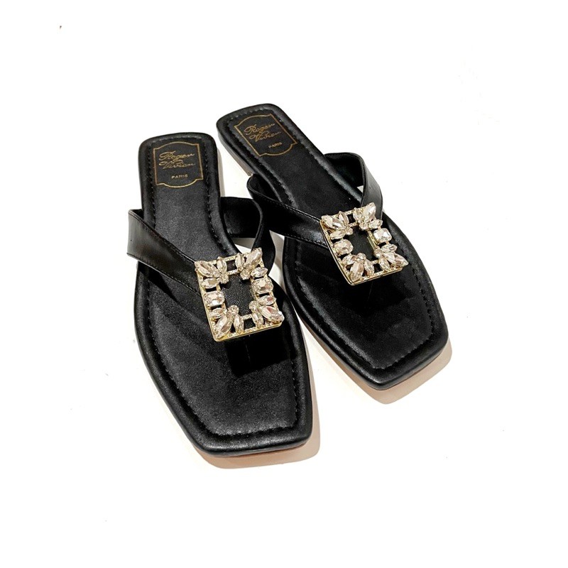 Roger Vivier Mini Broche Vivier Buckle Thong Mules in Leather