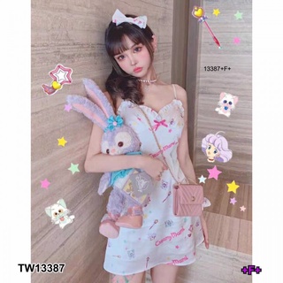 👗Pfashion [ส่งไว!!🚛] P13387 เดรสสายเด่ยวลายกราฟฟิก + กิ๊บปักผม Graphic single-breasted dress + hair clip