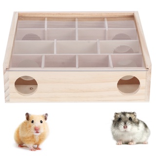 Hamster Maze Mouse Mice Natural Wood Interactive Intelligent Pet Toy with Acrylic Glass