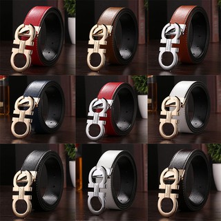 Belt❐☏เข็มขัดหนังผู้ชายและผู้หญิงเรียบง่ายและหลากหลาย 8 รูปหัวเข็มขัดเข็มขัดบางกว้างตกแต่งเกาหลีสองชั้นหนังวัวบุคลิกภาพ