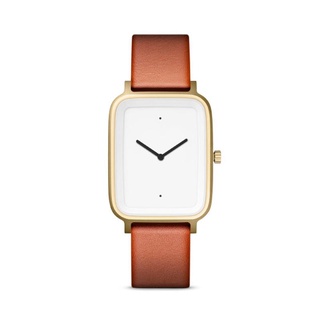 นาฬิกาข้อมือชายหญิง,Minimal,OBLONG 05 MATTE GOLDEN STEEL ON BROWN ITALIAN LEATHER