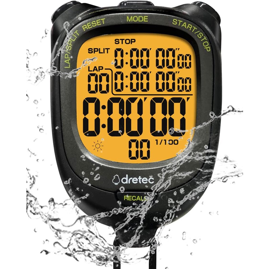 Dretec SW123 นาฬิกาจับเวลา หน้าจอมีไฟ LCD ขนาดใหญ่ กันน้ำ memory 100 lap