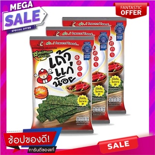 เถ้าแก่น้อย สาหร่ายทอดแผ่นเล็ก รสเผ็ด 30 กรัม แพ็ค 3 ซอง Taokaenoi Seaweed Spicy 30 g x 3