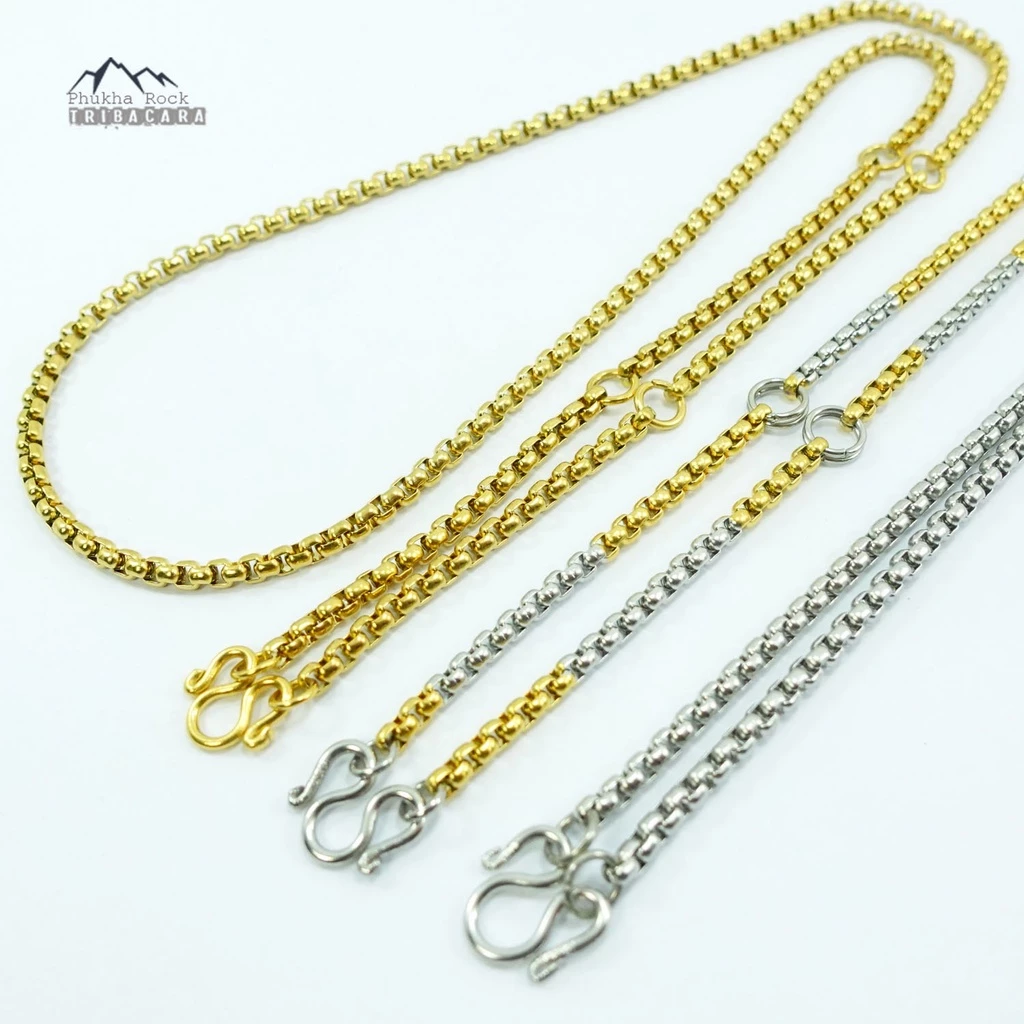V28 3.5 มม.26 นิ้ว ลายผ่าหวาย 2k สีเงิน สีทอง แขวน 1-5 องค์ สร้อยคอ ห้อยพระ สร้อยสแตนเลสแท้ สร้อยพระ