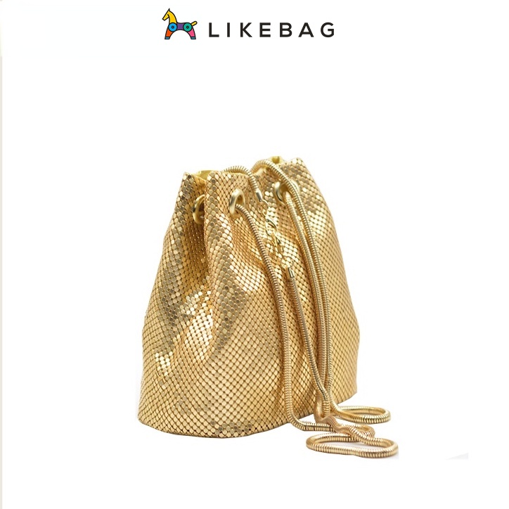 LIKEBAG คริสตัลประดับเพชรกระเป๋าสะพายไหล่ยาวสายนาฬิกาโลหะสำหรับสตรีกระเป๋าสะพายข้าง