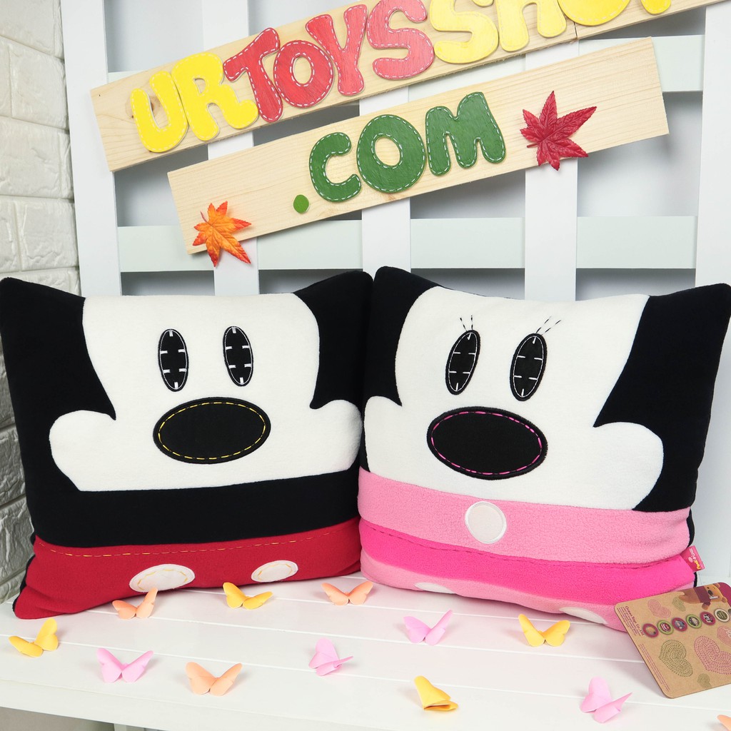 ลดล้างสต๊อก หมอนอิงสี่เหลี่ยม มิกกี้ มินนี่ Mickey&Minnie รุ่น Pook A Looz ขนาด 12 นิ้ว