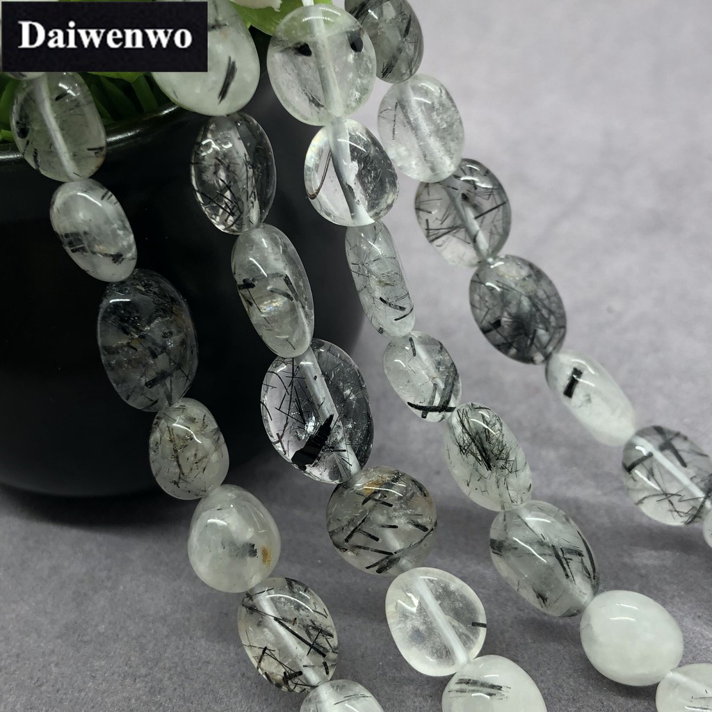 Black Hair Quartz Beads ผมสีดำควอตซ์ลูกปัดหินธรรมชาติ Spacer Diy กึ่งมีค่าผิดปกติ