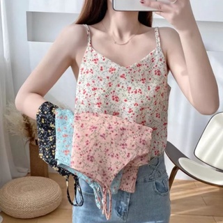 เสื้อผ้าแฟชั่นผู้หญิงสายเดี่ยวผู้หญิงเซ็กซี่ ลายดอกไม้ ผ้าชีฟอง ไซส์M-XL