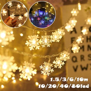 🎄10/20/40/100LED 🎄 แบตเตอรี่ 3AA ไฟเกล็ดหิมะ ไฟประดับวันหยุด ไฟกระพริบ