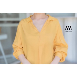 MM-HATCH VNECK TOP เสื้อคอปกทรงคอวีสีพื้น แขนยาว ผ้าใส่สบาย ใส่ได้ทุกโอกาส