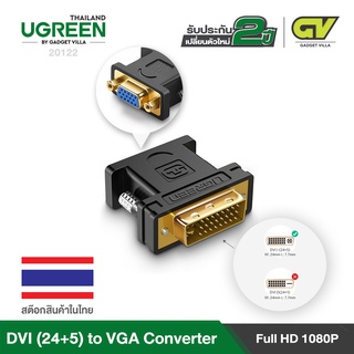 UGREEN DVI to VGA AdapterDVI-I 24+5 Male to VGA Female Adapter Converter Full DH 1080P รุ่น 20122 for Computer, PC Host