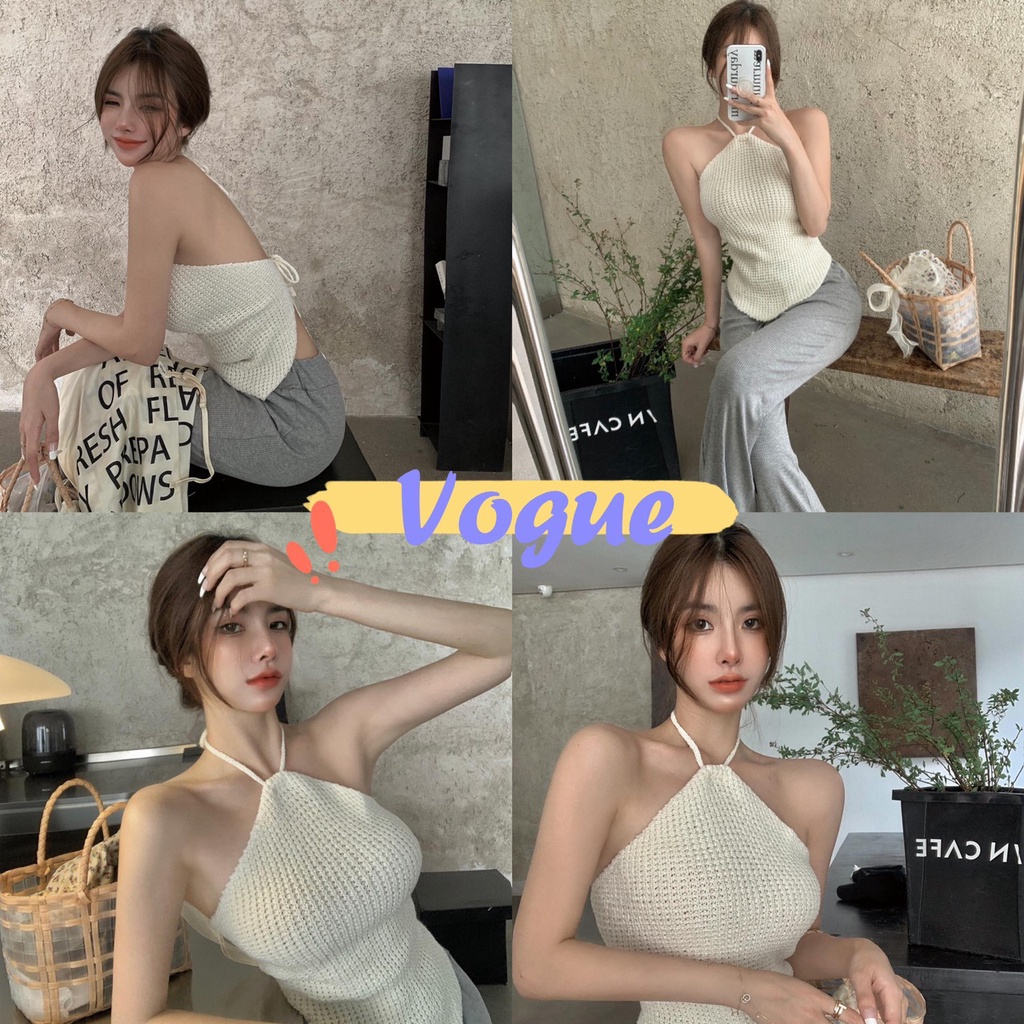 Vogue🌟พร้อมส่ง🌟 เสื้อคล้องคอไหมพรม ดีเทล เว้าหลังโชหลังสุดเซ็กซี่ (83306)