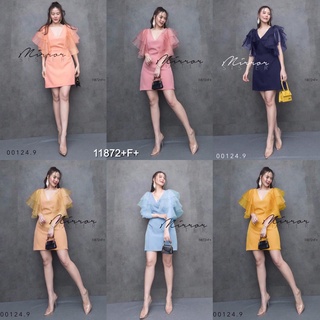 MF11872  Dress เดรสสีพื้นผ้าซาร่า แขนผาแก้วระบาย 2 ชั้น มีซิหลัง ดีเทลสวย ใส่ได้หลายโอกาส พร้อมส่ง  สี : 4 สี ขนาด : รอบ