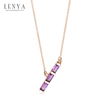 LenYA สร้อยคอเงินแท้ 925 ชุบ Pink Gold สวยสง่า เพิ่ีมความหรูหราด้วยการประดับ ทรงสีเหลี่ยมผืนผ้า 3 ชิ้น ดีไซน์เก๋ไก๋