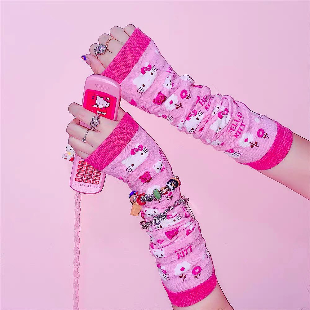 Pink Arm Sleeves Wrist Cuffs Oversleeves Spice Girls Aesthetic Pink Lolita Steampunk Accessories Cute Gloves