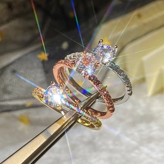 S925 Sterling Silver แหวนเงินประดับเพทายเครื่องประดับสตรี