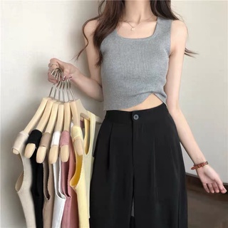 【พร้อมส่ง】เสื้อกล้ามแขนกุด ผ้าไหมพรม สไตล์สาวโคเรีย SC3570