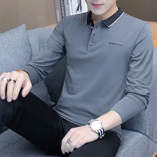 POLO shirt เสื้อโปโลแขนยาวผู้ชายสไตล์เกาหลีสลิมแขนยาวเสื้อโปโล 4 สี