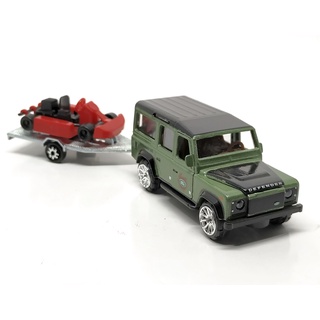 Majorette Land Rover Defender 110 + Red Go kart Trailer - Metallic Dark Green Color /scale 1/60 (3 inches) no Package