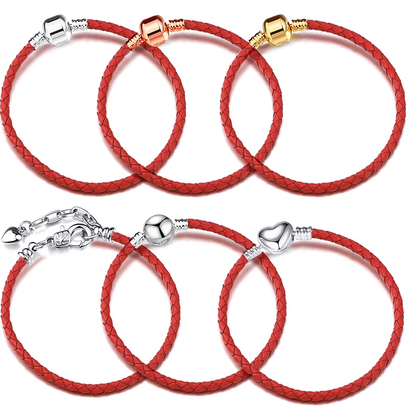 แฟชั่น สีแดง หนัง โซ่ เสน่ห์ สร้อยข้อมือ พอดี DIY ลูกปัด สร้อยข้อมือ กําไลข้อมือ Pulsera Bijoux สําหรับผู้หญิง ผู้ชาย เด็กผู้หญิง เครื่องประดับ ของขวัญ ขายส่ง