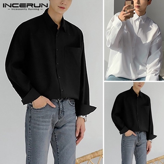 Incerun เสื้อเชิ้ตแขนยาว แบบติดกระดุม สไตล์เกาหลี