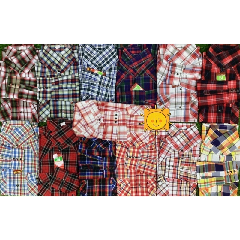 เสื้อเชิ้ตกระดุมมุกแขนยาวลายสก๊อต คาวบอย ลายตัดอ้อยใส่ทำนาทำไร่สวน