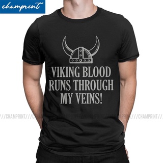 เสื้อยืดคอกลม พิมพ์ลาย Viking Blood Runs Through My Veins สําหรับผู้ชาย