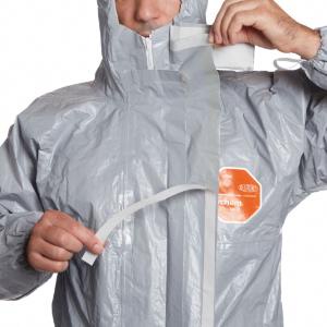 Tychem F Dupont Tychem C Tyvek Chemical Suit UK 6000F 6000 F PolyScientific ระบายอากาศสีเทา Hooded C