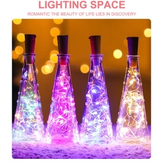 แบตเตอรี่ขับเคลื่อนพวงมาลัยขวดไวน์ไฟที่มีจุก2เมตร20 นํา ทองแดงลวดที่มีสีสันนางฟ้าไฟสตริงสําหรับพรรคตกแต่งงานแต่งงาน