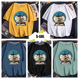 เสื้อยืดลําลองสําหรับผู้ชายแขนสั้นคอกลมพิมพ์ลายการ์ตูน Doraemon