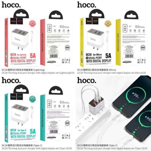 Hoco DC28 5A SET ชุดชาร์จสายชาร์จ+หัวชาร์จ รุ่น Micro/iPhone/Type C ของแท้100%