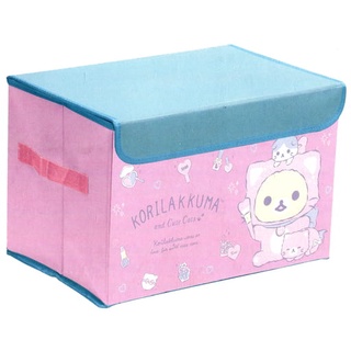 กล่องใส่ของพับได้ Korilakkuma and Cute Cats Storage Box สีชมพูฟ้า ขนาด 26 x 38 x 26 ซม. เป็นโครงไม้หุ้มผ้า