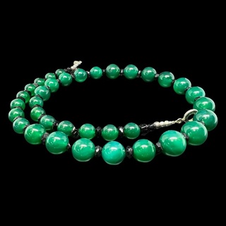 สร้อยคอ หินโมรา อาเกต สีเขียว และ สีดำ Green Agate with Black Agate Round Beads Necklace Handmade Gemstone Jewelry