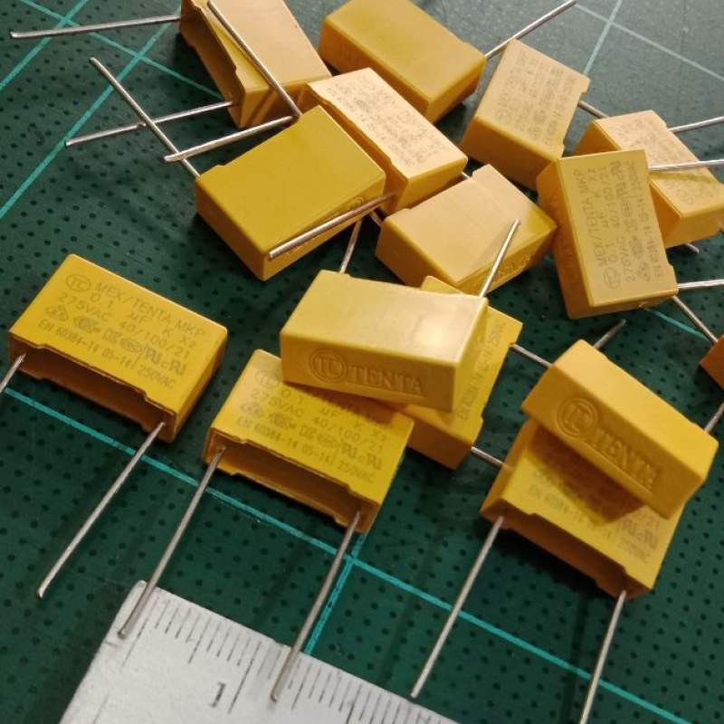 (ใส่โค้ดPEPE333 ลดเพิ่ม 15%)0.1UF 275V MKP 104PF 100NF (แพ็ค100ตัว)คาปาซิเตอร์104PF ขาห่าง15มิล ยี่ห